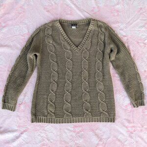 Vintage V-Neck Cable Knit Pullover Sweater Women's Medium British Tan 80s 90s